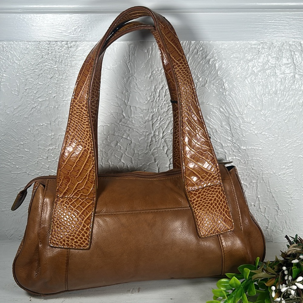 🆕M.C. Embossed NEW Genuine Leather Shoulder Bag Camel Color Silver Accents NWT - Picture 4 of 16